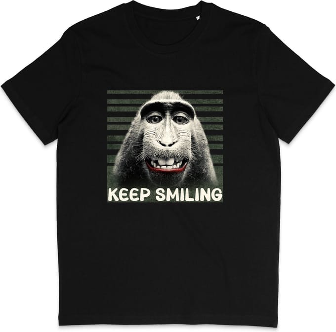 T Shirt Heren - Grappige Aap - Blijf Lachen - Zwart - Maat M