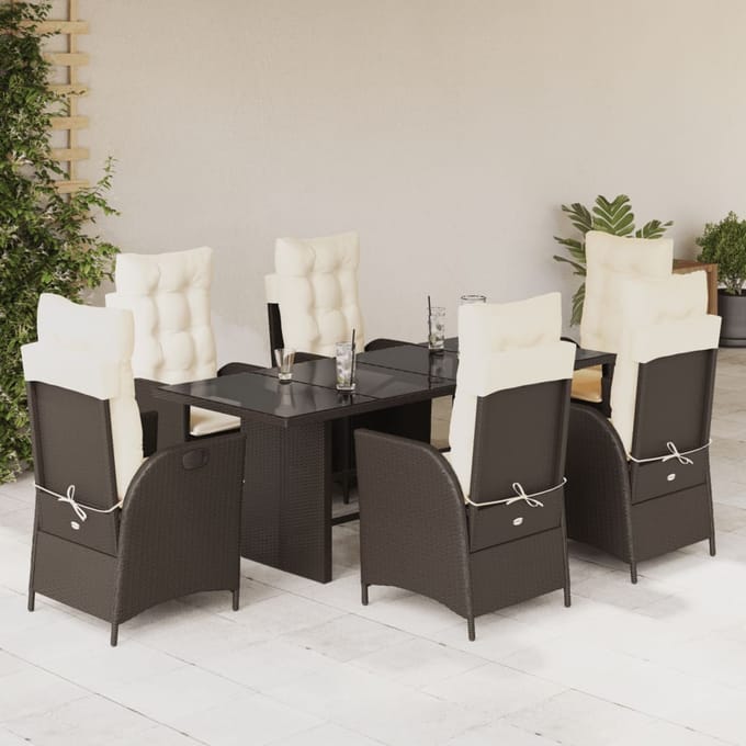 vidaXL - 7-delige - Tuinset - met - kussens - poly - rattan - bruin