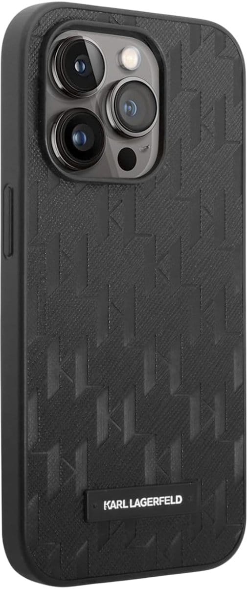 Karl Lagerfeld Saffiano Monogram Back Cover - Geschikt voor Apple iPhone 14 Pro (6.1") - Zwart
