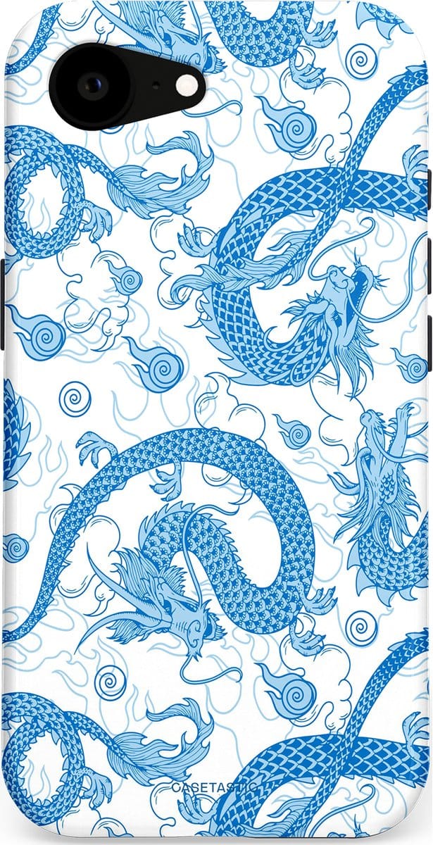 Casetastic hoesje geschikt voor Apple iPhone 16e / Apple iPhone 17e - MagSafe - Dubbellaagse bescherming - Drakengloed - Fashion Case - Lichtblauw Wit Lichtgrijs