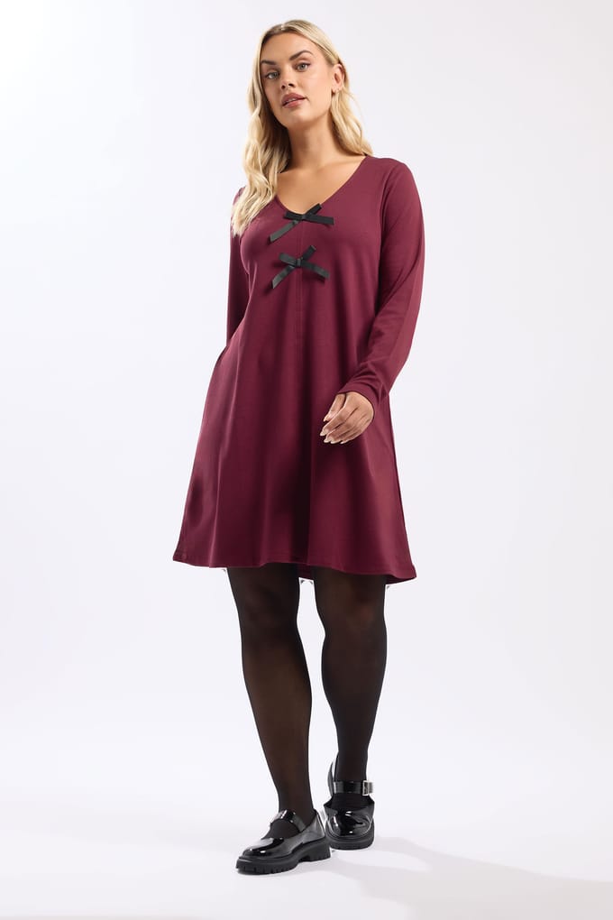 Yours Bourgondischrode Tuniekjurk Met Strikdetail Size 46