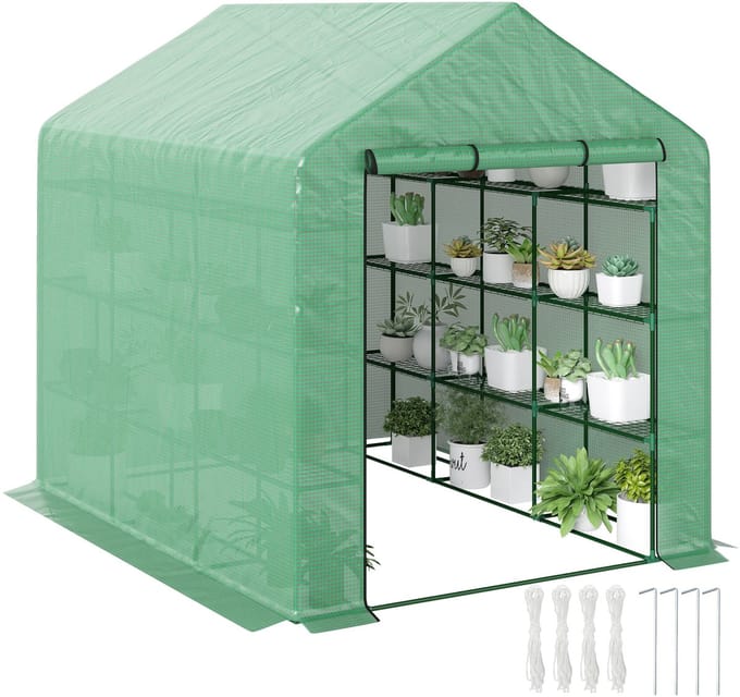 Outsunny - Foliekas - met Planken - met Roldeur - Groen