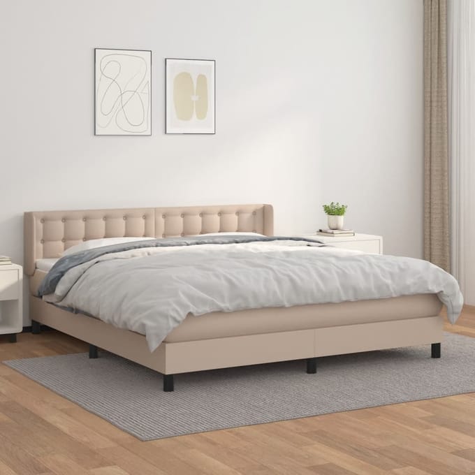 vidaXL - Boxspring - met - matras - kunstleer - cappuccinokleurig - 160x200 - cm