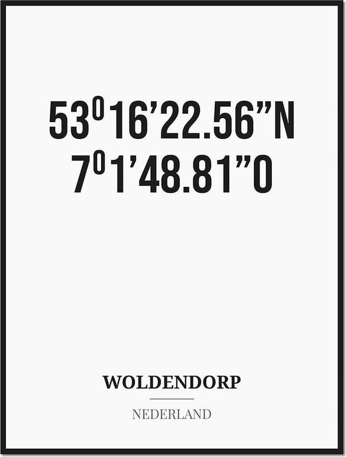 Poster/kaart WOLDENDORP met coördinaten