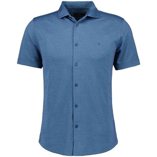 Ragman Overhemd Soft Knit Minimal Jacquard Pattern Easy Care Kent Collar Blauw / male