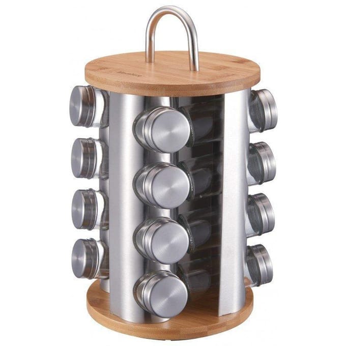 Klausberg KB-7553 - Stalen Rotatie Standaard - 16 Glazen Pottenset - Bamboe