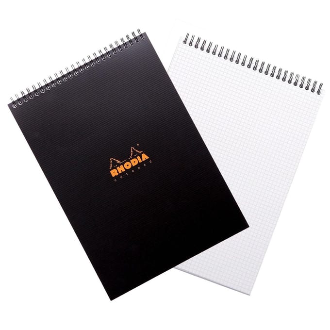 Rhodia Notepad - Klassiek notitieblok - A4 - Ruitjes - 5x5 mm - 90g - Zwarte kaft - 80 vel