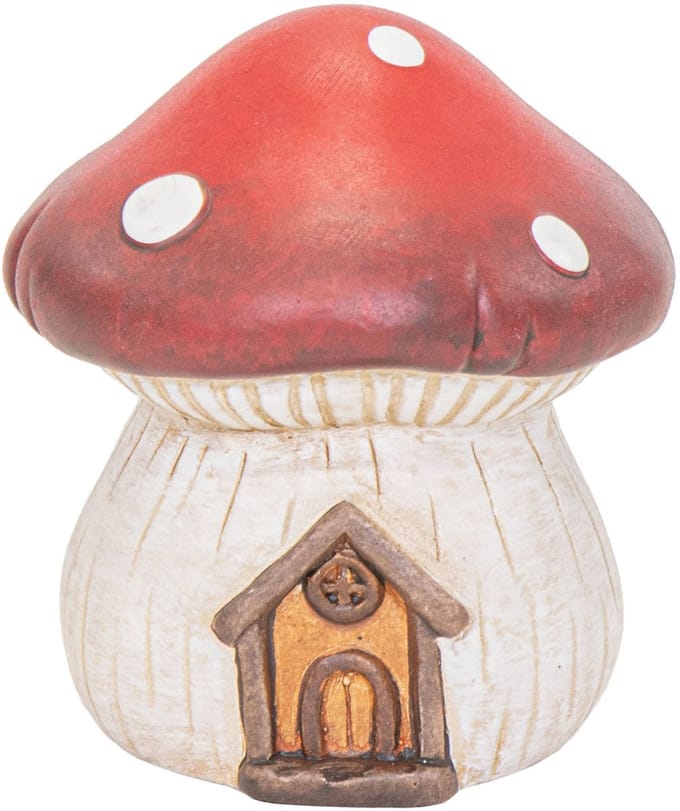 Mega Collection tuinkabouter paddestoel huisje - D27 x H33 cm - decoratieve tuin beeldjes
