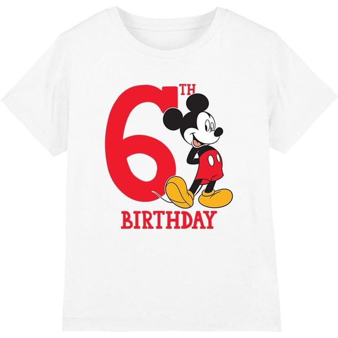 Disney Kinderen/Kids Mickey Mouse 6e Verjaardag T-Shirt (Wit)