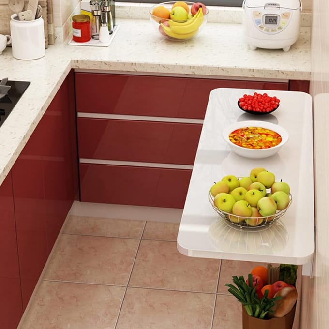 Klaptafel Wandmontage - Opvouwbaar Bureau - Ruimte Besparen - Zwaar Belastbaar - 30-80 kg - Wit