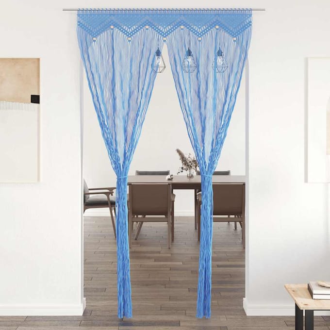 vidaXL - Gordijn - macramé - 140x240 - cm - katoen - blauw