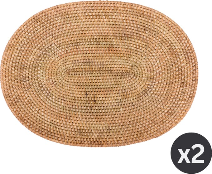 Placemat RATTAN, ovaal, SET/2, 30x40cm, naturel