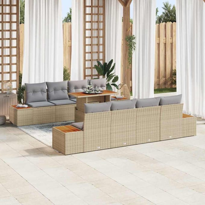vidaXL - Tuinbank - Set - 9 - st - Beige - poly - rattan