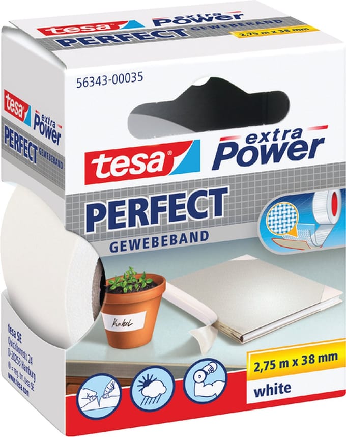Tesa - Plakband textiel 38mmx2.75m wit | 6 stuks