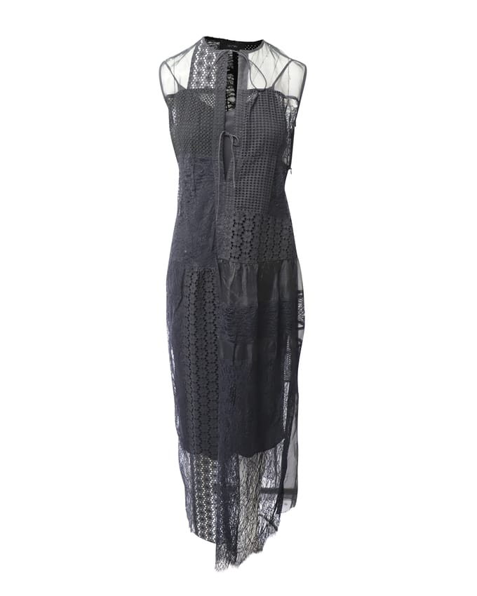 Joseph Patchwork Kanten Lange Jurk in Zwart Nylon