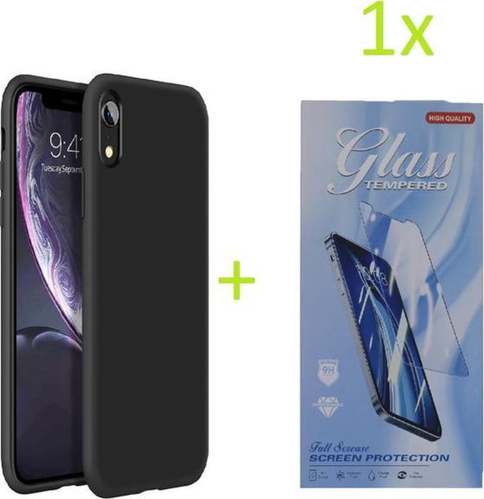 hoesje Geschikt voor: iPhone XR TPU Silicone rubberen + 1 stuk Tempered screenprotector - zwart