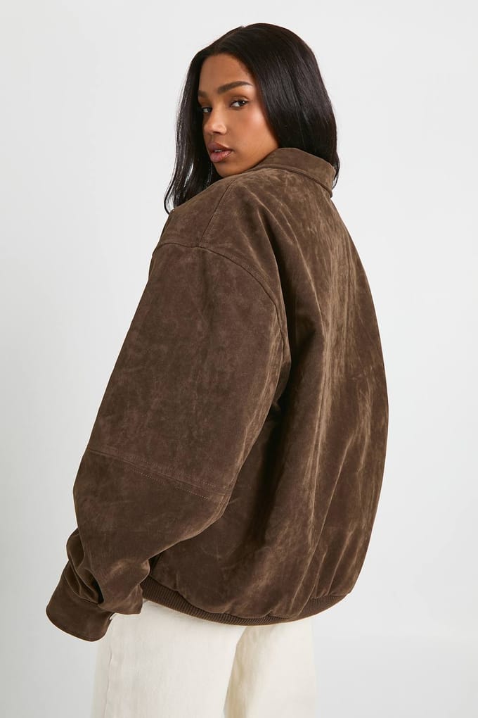 boohoo Dames Oversized Faux Suede Jas | Chocoladebruin | Maat: 38