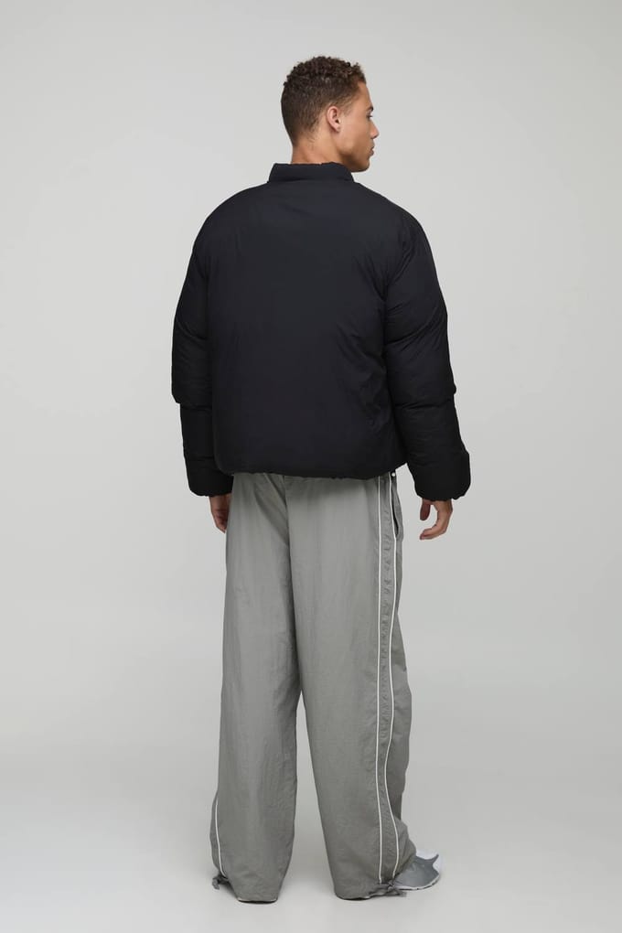 Tall Mono Padded Oversized Bomber Jacket | Black | Size Medium