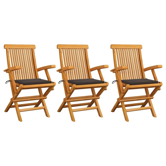 vidaXL - Inklapbare - stoelen - 3 - st - met - taupe - kussens - massief - teakhout