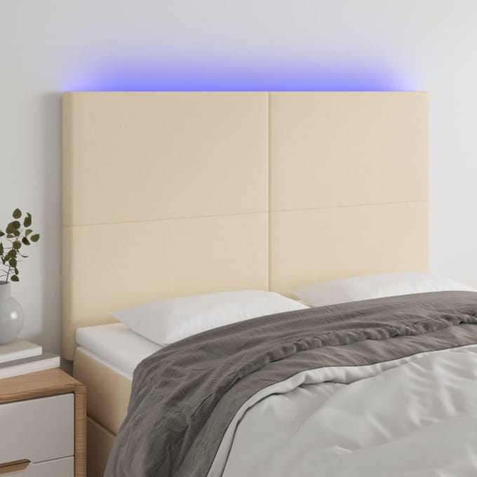 vidaXL - Hoofdbord - LED - 144x5x118/128 - cm - stof - crèmekleurig