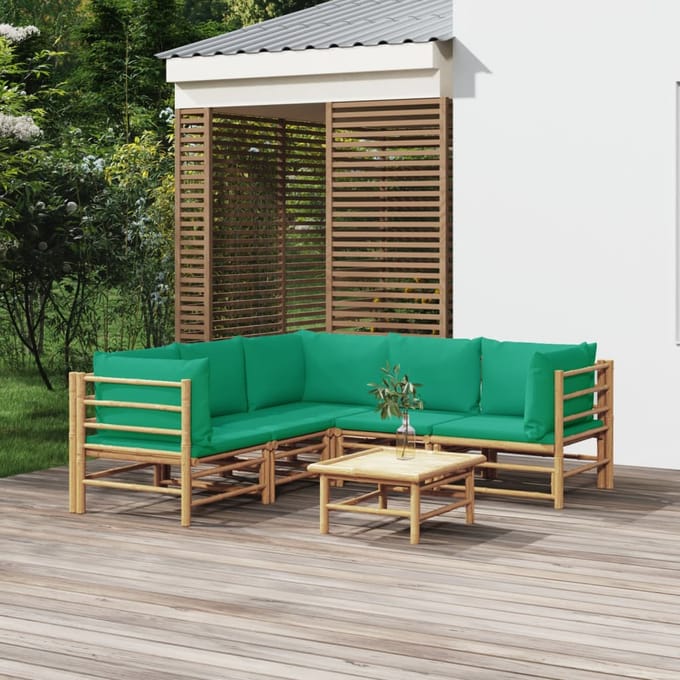 vidaXL - 6-delige - Loungeset - met - kussens - bamboe - groen