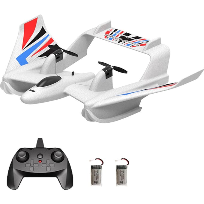 Avion télécommandé 3 en 1, avion télécommandé eau terre Air 2.4GHz Gyroscope EPP télécommande 2 battery blanc