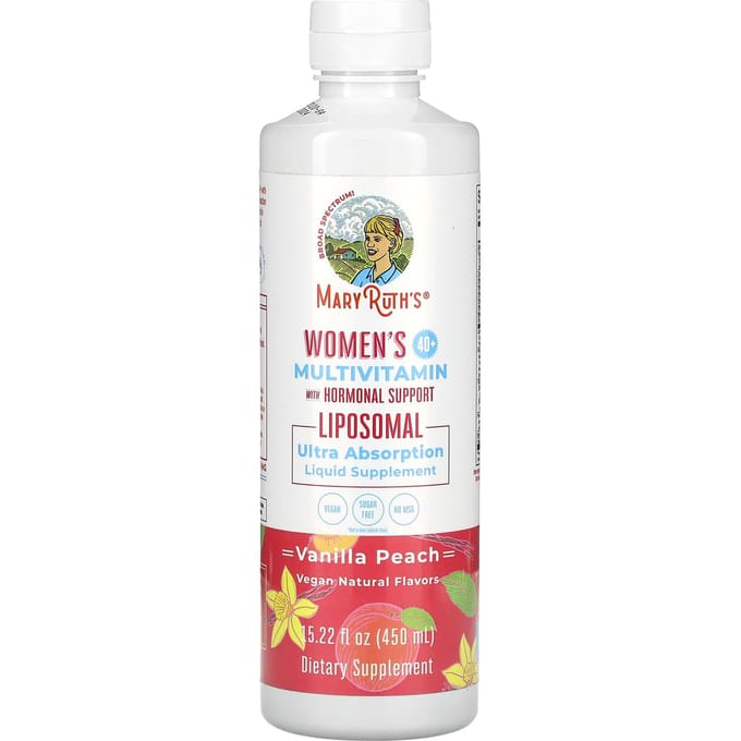 MaryRuth's, Multivitamines pour femmes de plus de 40 ans, Multivitamines avec hormones, Vanille Pêche, 15,22 fl oz (450ml)