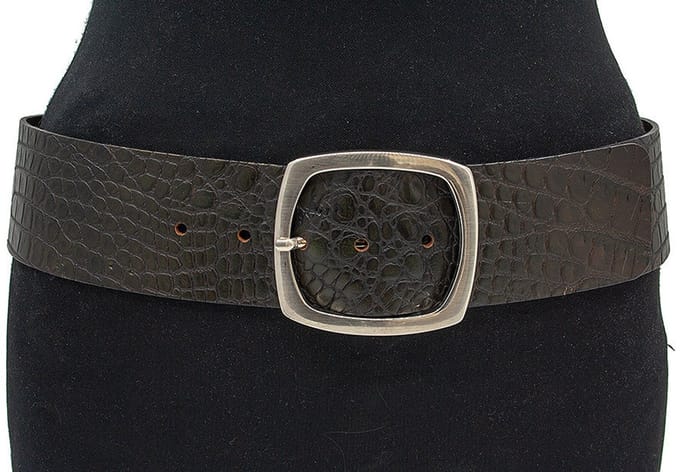 Brede bruin/groene heupriem - Dames riem - 6 cm breed - Leer - Brede riem - Casual - Maat 85