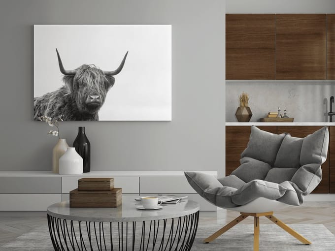 Canvas Schilderij - Hoogland Vee - Wall Art - 90x60x2 cm