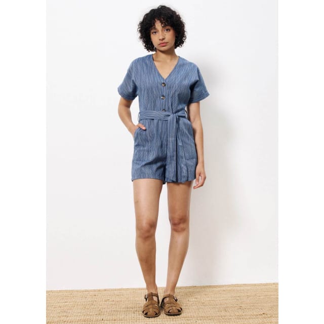 FRNCH Adila playsuit blauw gestreept linnen