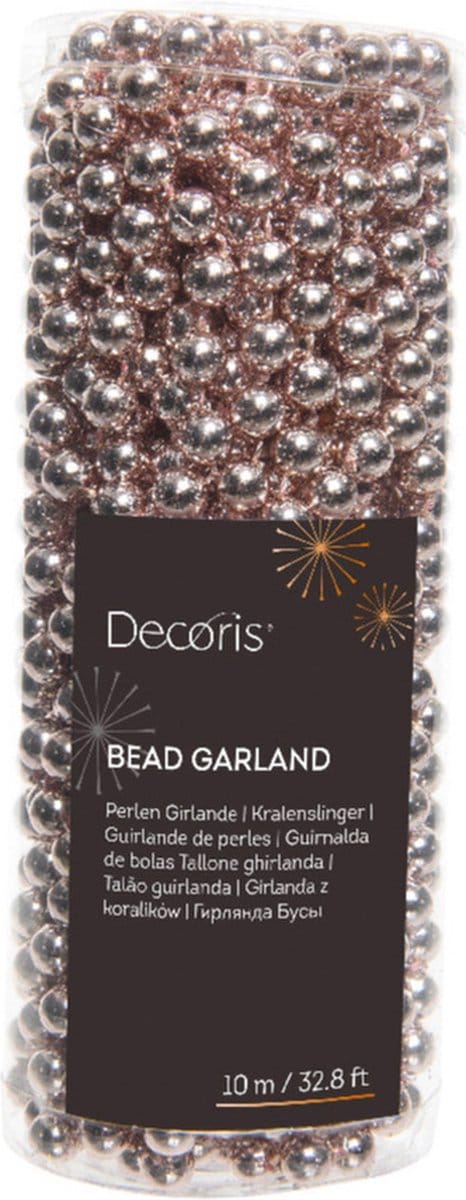 Decoris kerstslinger - 10 meter - 0,8cm kralen - Roze