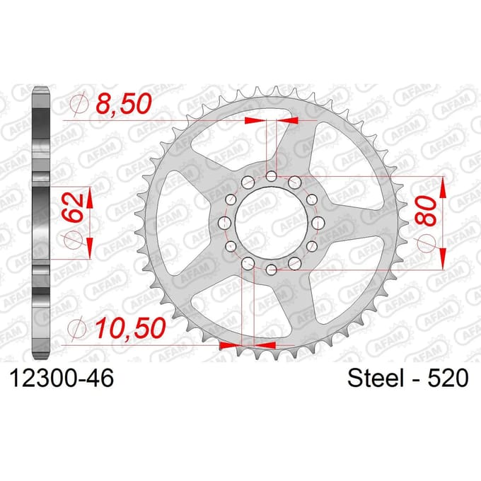 Stalen tandwiel Afam 520 46 dents
