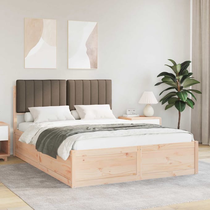 vidaXL - Bedframe - met - Gevoerde - Hoofdbord - Taupe - 140 - x - 200 - cm