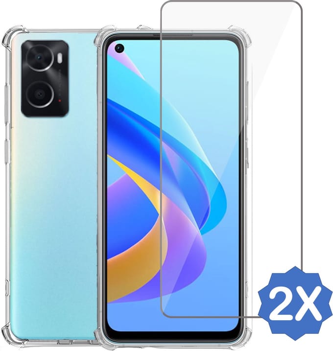 Geschikt voor Oppo A76 Hoesje + 2x Screenprotector – Gehard Glas Cover – Shock Proof Case – Transparant