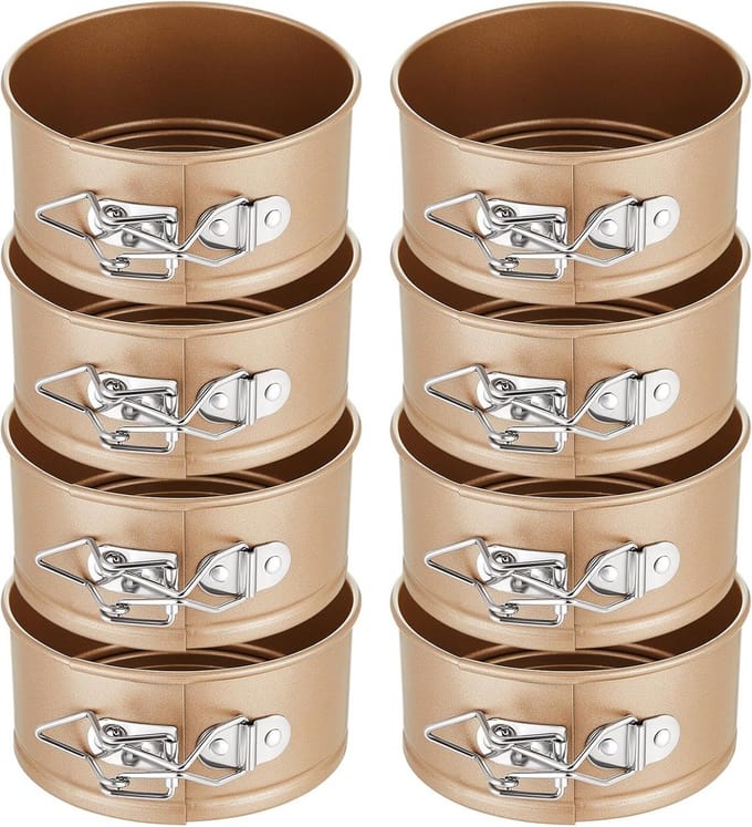 Set van 8 Mini Springvormen Rond - Kleine Cheesecake Bakvormen met Losse Bodem - Antiaanbak - 10cm