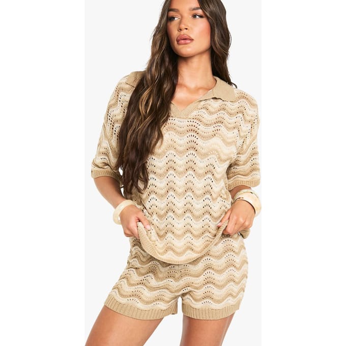 boohoo Dames Gehaakte gestreepte short | Neutral | Maat: Small