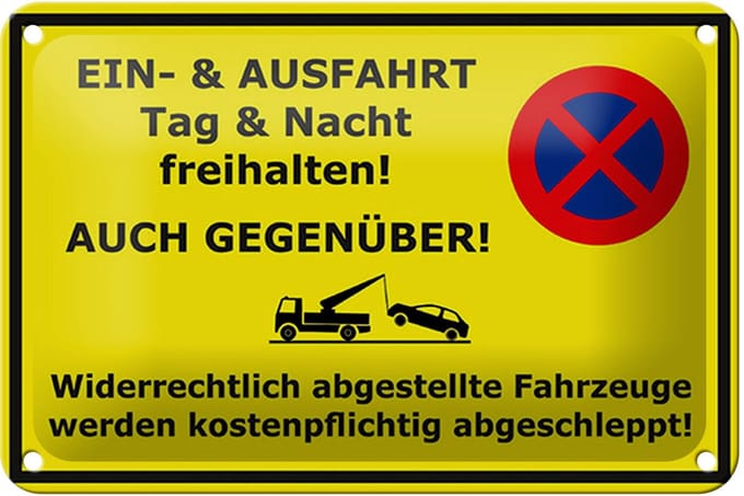 Blechschild Parken 18x12cm Ein- Ausfahrt Tag Nacht frei