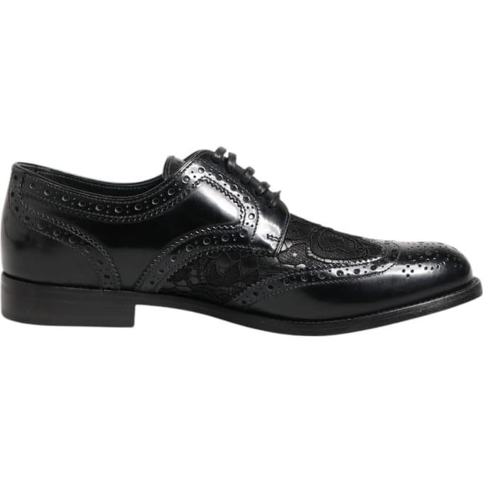 Dolce & Gabbana Zwarte Leren Floral Kant Jurk Formele Schoenen