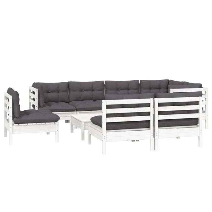 vidaXL - 9-delige - Loungeset - met - kussens - massief - grenenhout - wit