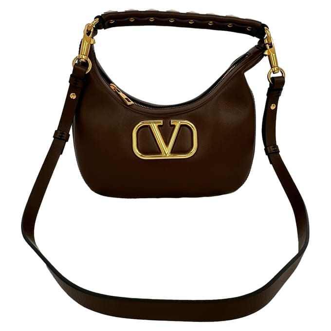Valentino Garavani Stud Sign Hobo-tas in Bruin Leder