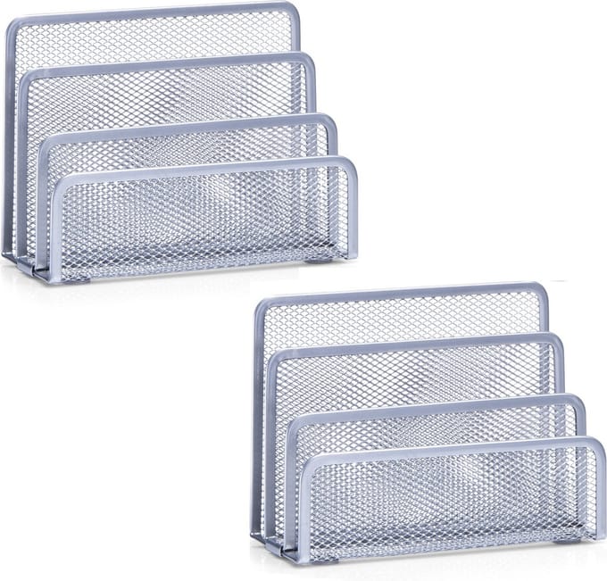 Zeller Brievenhouder postbakjes - 2x - zilver - 3-vaks - 17 x 13,5 cm - draadmetaal/mesh - organizer