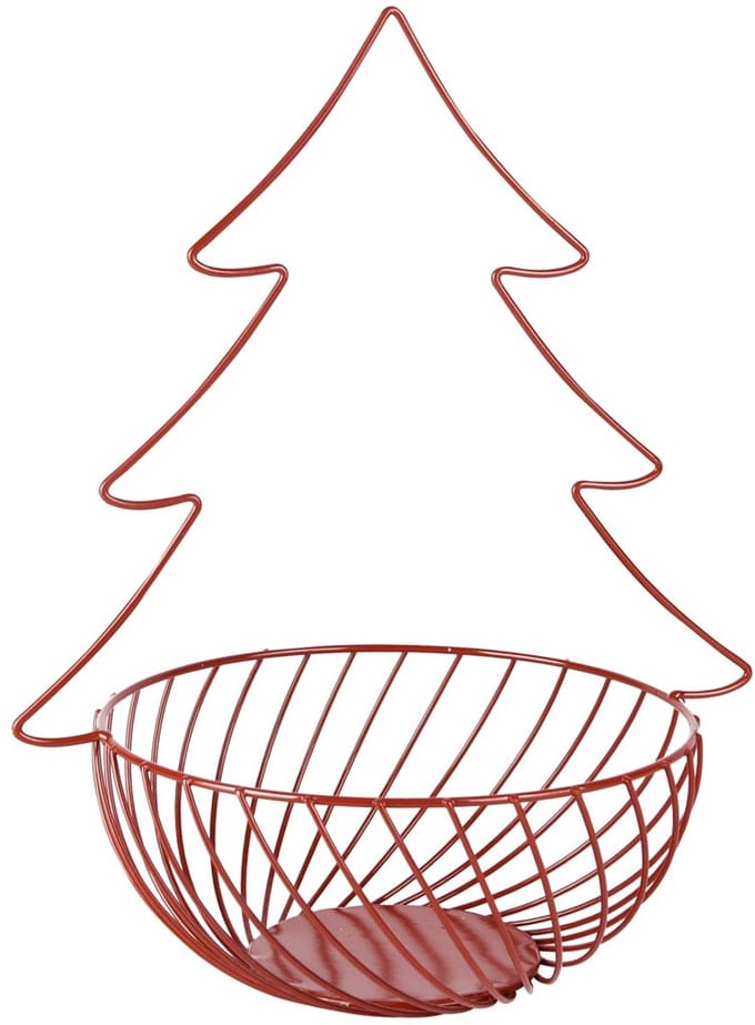 Dekoratief | Mandje m/kerstboom, rood, metaal, 27x21x33cm | A255386