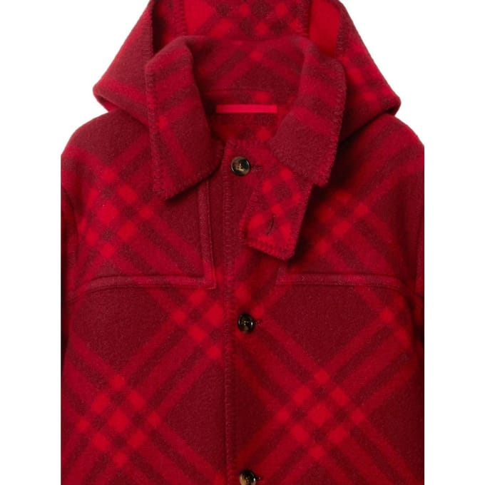 Burberry wollen geruite parka rode jas