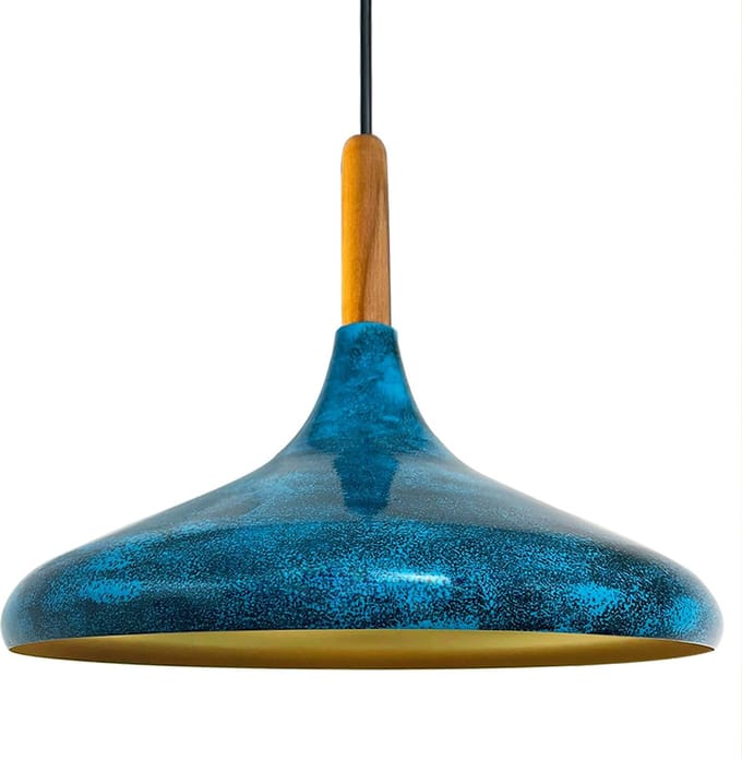 Bamyum Hanglamp Diameter 35 cm E27 Metaal Hout Oceanblauw Moderne Lamp
