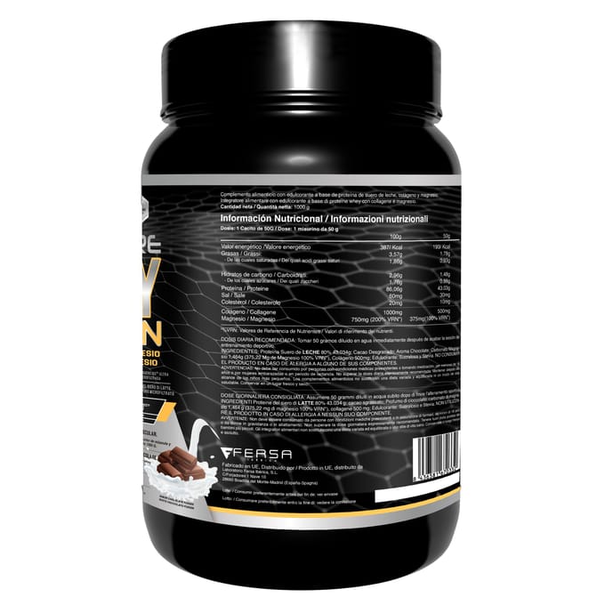 Protéine de lactosérum fusion saine | Protéine de lactosérum pure avec collagène + magnésium | 1000 g de protéines (Chocolat)