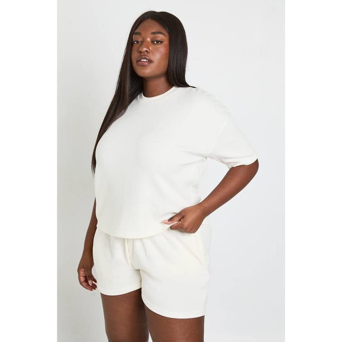 boohoo Dames Plus Wafel Henley Short | Ecru | Maat: 44