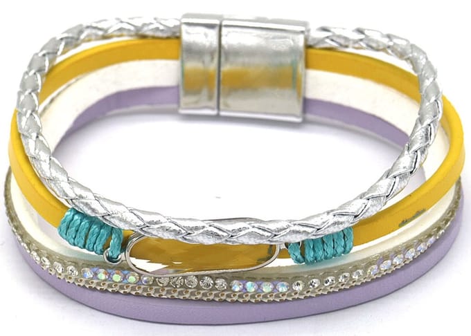 Armband Dames - 4 Stroken Leer - Kralen - 19 cm - Multi
