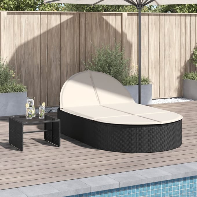 vidaXL - Ligbed - 2-persoons - met - kussens - poly - rattan - zwart