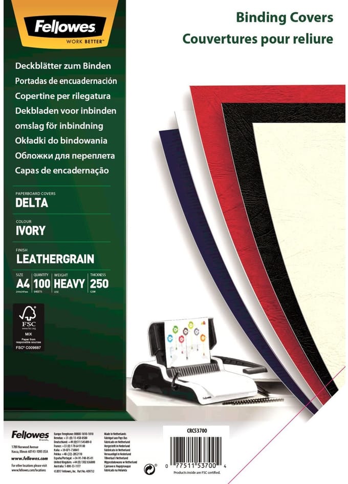 Fellowes schutbladen A4 Delta lederlook ivoor 100 stuks FSC