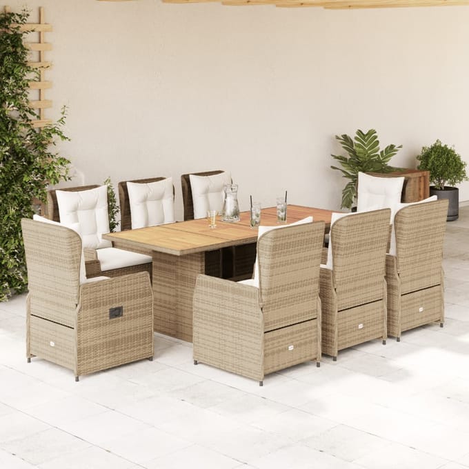 vidaXL - 9-delige - Tuinset - met - kussens - poly - rattan - beige